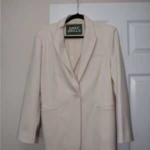 Daily Drills Cream Single-Button Tailored Blazer